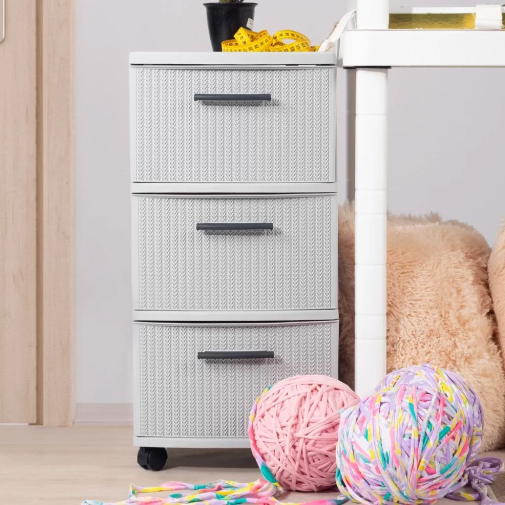 COMODA CROCHET 3 NIVELES GRIS