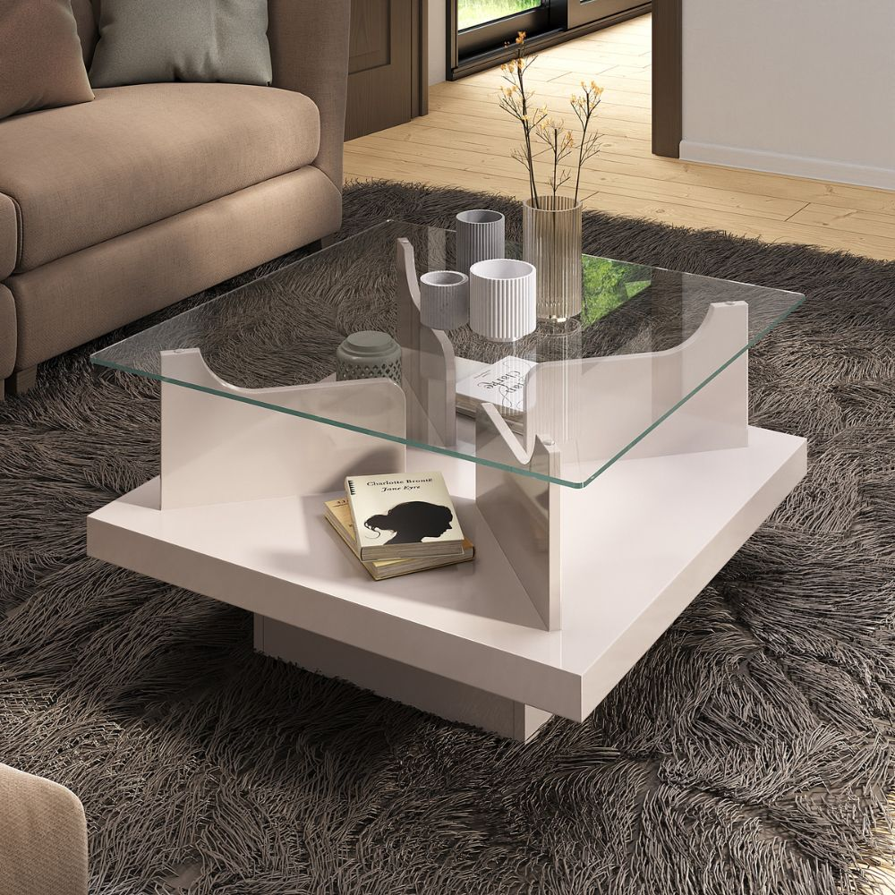 Mesa de centro Clear con vidrio blanca
