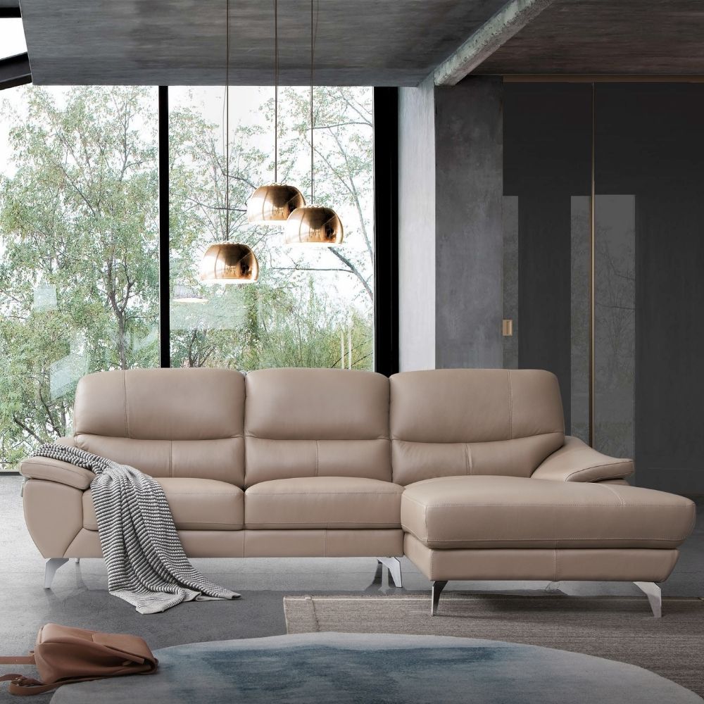 SOFA CHAISE DE CUERO COLOR GRIS