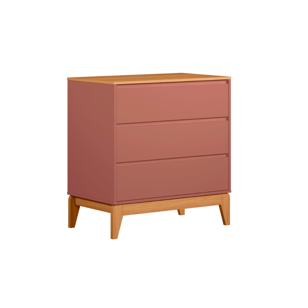 Cómoda de 3 gavetas Acaiu color terracota/freijo