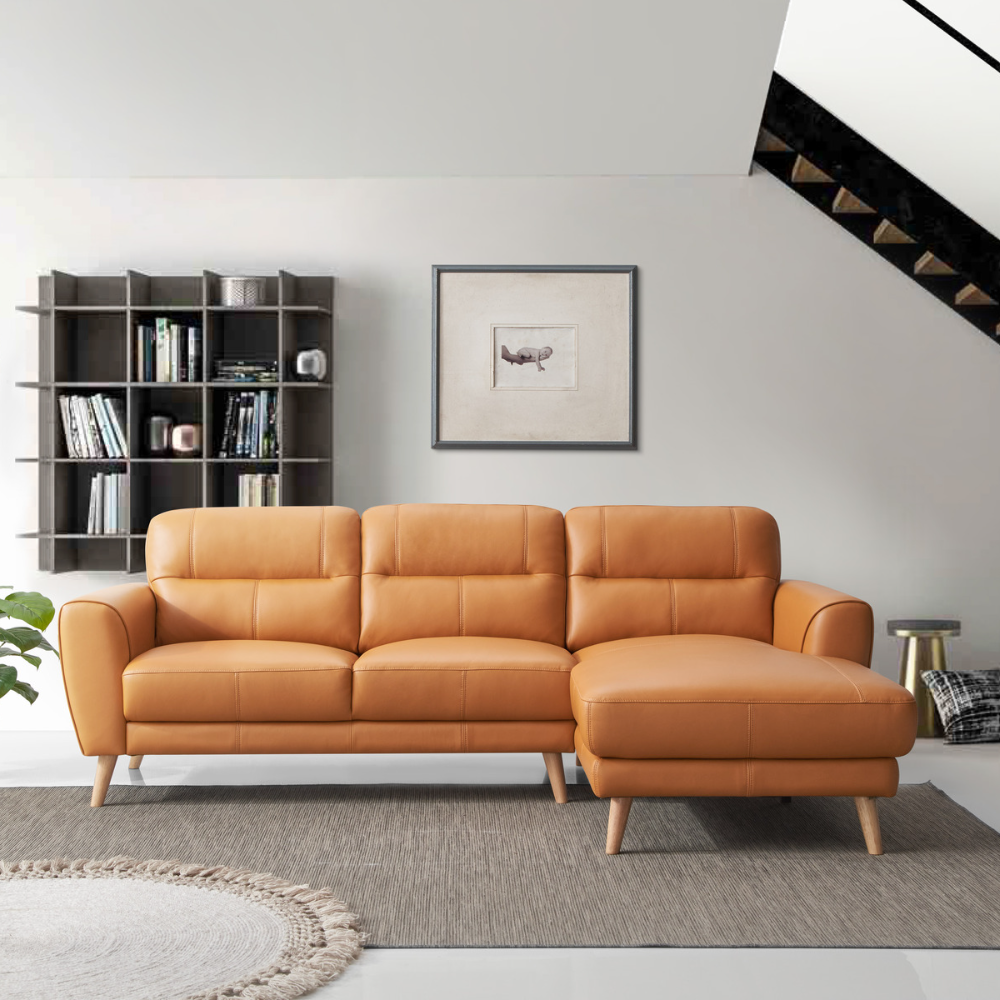 SOFA CHAISE DE CUERO COLOR ORANGE